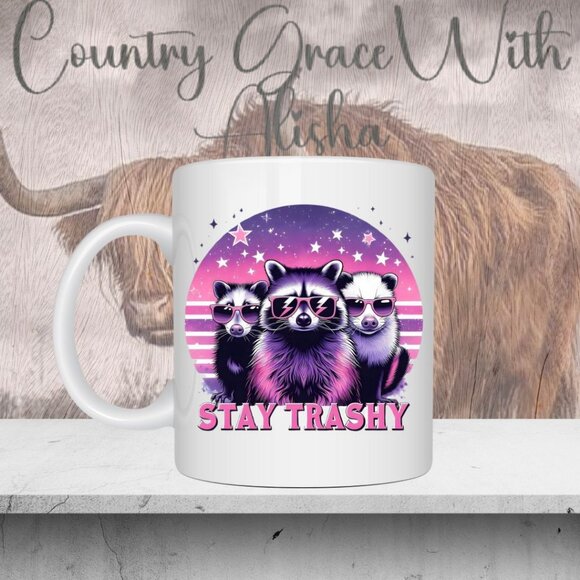 Stay Trashy Possum 11oz Ceramic Coffee Mug Tea Cup - Picture 1 of 1
